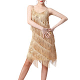 Maxbell Maxbell Women Sequin Tassel Dress Dancewear Flapper Dress for Samba Cha Cha M Gold