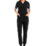 Maxbell 2xNursing Uniforms Scrub Set Top and Drawstring Trouser V Neck for Cosmetology