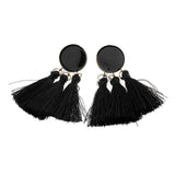 Maxbell Behomian Statement Enamel Fringed Thread Tassel Dangle Stud Earrings Black - Aladdin Shoppers