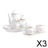 Maxbell 3x8pcs Dollhouse Miniature Dining Ware Porcelain Tea Set Dish Cup Plate Floral