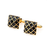Maxbell 2xMens Shirt Square Grid Cufflinks Wedding Party Gift Cufflinks Gold Black