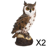 Maxbell 2xRealistic Horned Owl Decoy Bird Scarecrow for Yard Garden Statues Ornament Brown