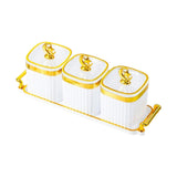Maxbell Dried Fruit Plate Food Storage Box Wedding Nuts Plate for Home Party Holiday White 3 Grids