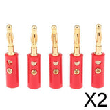 Maxbell 2x5Pcs 4mm Gold Plated Speaker Wire Banana Plug Test Audio Connector  red