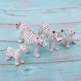 Maxbell 4pcs Lifelike White Tiger Family Model, Wild Animal Figurines, Kids Toy Desktop Ornaments - Aladdin Shoppers