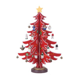 Christmas Tree Ornament Wooden with Star Mini for Party Tabletop Centerpiece Red Small