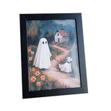 Maxbell Halloween Art Print 9x6.9 inch Aesthetic Painting for Bathroom Shelf Bedroom Ghost and Pumpkin