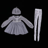 Maxbell Fashion Sweater Gauzy Dress with Beret Lace Stockings for 1/3 BJD 60cm Dolls Accs Gray - Aladdin Shoppers
