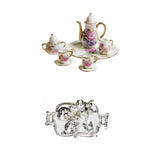 Maxbell 1:6 Dollhouse Mini 8pcs Porcelain Tea Set For Barbie+1/12 Silver Metal Wine Set