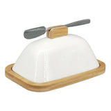 Maxbell Ceramic Butter Dish Multifunctional Butter Plate for Home Countertop Freezer White