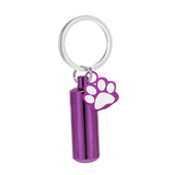 Maxbell Cremation Pet Urn Keychain Pet Dog Paw Print Keepsake Urn Key Chain Cylinder Purple