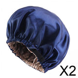 Maxbell 2xSatin Silk Bonnet Night Sleeping Cap Hat For Curly Natural Hair Navy Blue