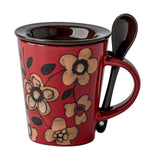 Maxbell Ceramic Coffee Cup Matching Lid and Spoon Latte Mug for Tea Juice Restaurant Red