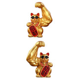 Maxbell Set of 2 Muscle Arm Lucky Cat Sculpture Home Office Table Decoration Gift