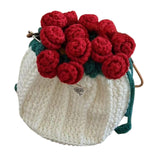 Maxbell Crochet Bag Materials Fashion Rose Drawstring Pouch for Travel Beach Holiday Drawstring Bag
