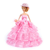 Maxbell Bridal Wedding Gown 4-layer Mesh Floral Dress for Barbie Dolls Pink