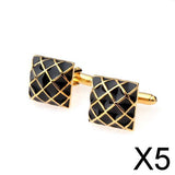 Maxbell 5xMens Shirt Square Grid Cufflinks Wedding Party Gift Cufflinks Gold Black