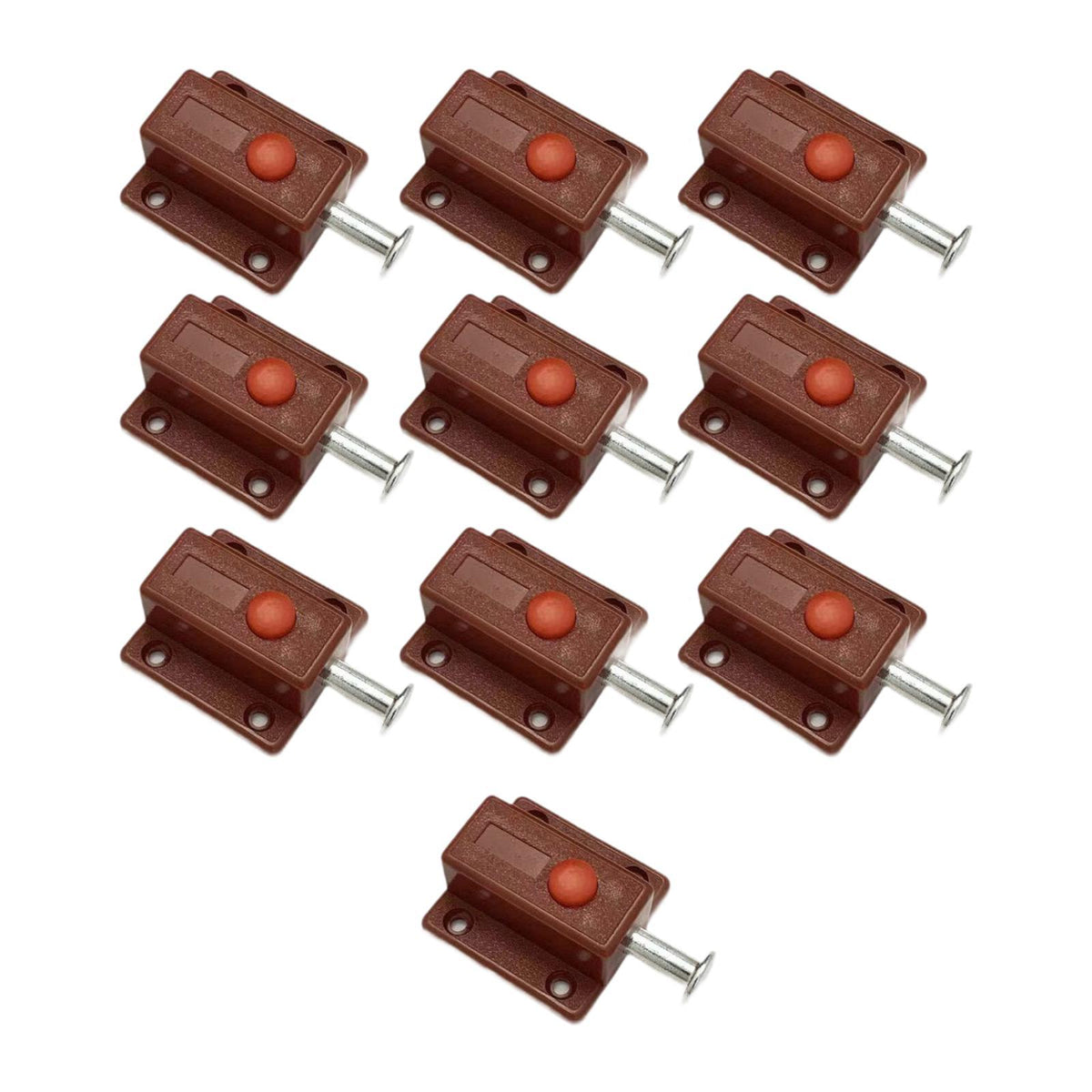 Maxbell 10x Bolt Sliding Lock Cribs Door Button Spring Loaded Automatic Door latches Brown