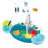 Kids Play Sink Toys with Running Water Dishwasher Toy for Birthday Gift Cow Blue