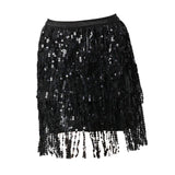 Maxbell 2xSequin Tassel Skirt Boho Fashion Sequins Fringe Skirt for Party Rave Women M Black