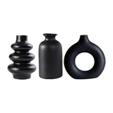Maxbell 3Pcs Boho Ceramic Decor Vase Modern Flowerpot for Dining Room Bookshelf Home Black