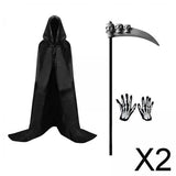 Maxbell 2xHalloween Grim Reaper Costume Set Hooded Cape Cloak for Masquerade