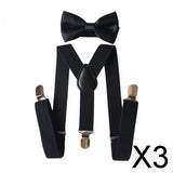 Maxbell 3xMens Suspenders with Bow Tie Y Back Braces for Formal Wear Halloween Cosplay Black