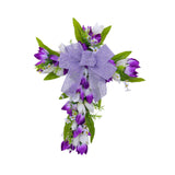 Easter Cross Wreath Front Door Tulip Wreath Holiday Artificial Flower Wreath White Purple Flowers