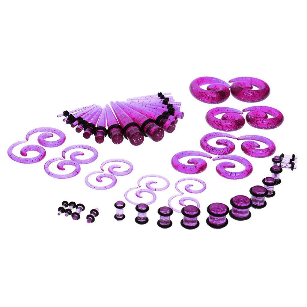 Maxbell Maxbell 54pcs Gauges Kit Spiral Tapers and Plugs 14G-00G Stretching Kit Purple