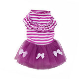 Maxbell Maxbell Cute Small Puppy Pet Dog Stripe Bow Lace Skirt Princess Dress Purple--L
