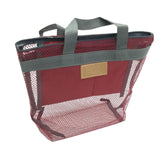 Maxbell Mesh Beach Tote Pouch Cosmetic Bag for Bathroom Camping Toiletries Accessory Burgundy