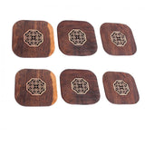 Maxbell 6 Piece Vintage Chinese Creative Solid Wood Teacup Coaster Set Mats and Holder for Drinks Handicraft 8.7x8.7x1cm - Aladdin Shoppers