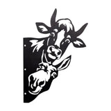 Maxbell 2D Peeping Metal Art Artwork Decorative Garden Decor for Patio Entryway Lawn Cow and Donkey