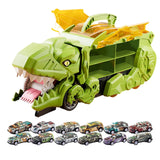 Dinosaur Transport Truck Carrier Portable Dinosaur Swallowing Truck for Kids green with 12 car