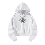 Maxbell Women Hoodie Crop Top Graphic Print for Fall Winter Trendy Hooded Sweatshirt L