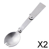 Maxbell 2xStainless Steel Folable Spork Spoon Fork Travel Camping Utensil Cutlery B