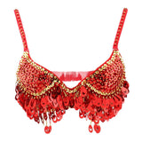 Maxbell Maxbell Belly Dance Beaded Bra Sequins Top Sexy Dancing Singer Costume Tassels Red