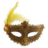 Maxbell Fancy Dress Feather Lace Eye Mask Masquerade Halloween Party Costume Yellow - Aladdin Shoppers
