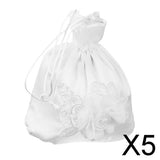 Maxbell 5xSatin Pearl Rhinestone Wedding Bridal Dolly Bag Handbag Ivory 21x22cm