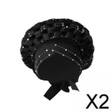Maxbell 2xAfrican Turban Women Sequin Headwear Head Scarf Hair Cover Girls Headwrap Black