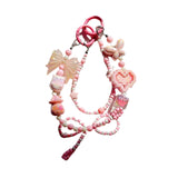 Maxbell Beaded Keychain Ornament Heart and Bow Decor Keyring for Children Women Gift Pink