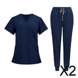 Maxbell 2xNursing Uniforms Scrub Set Short Sleeve Nurse Top and Pants for Pet Groomer