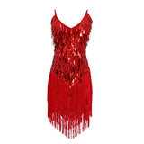 Maxbell Women Latin Ballroom Dance Costume Sequins Tassel Sling Skirt Red - Aladdin Shoppers