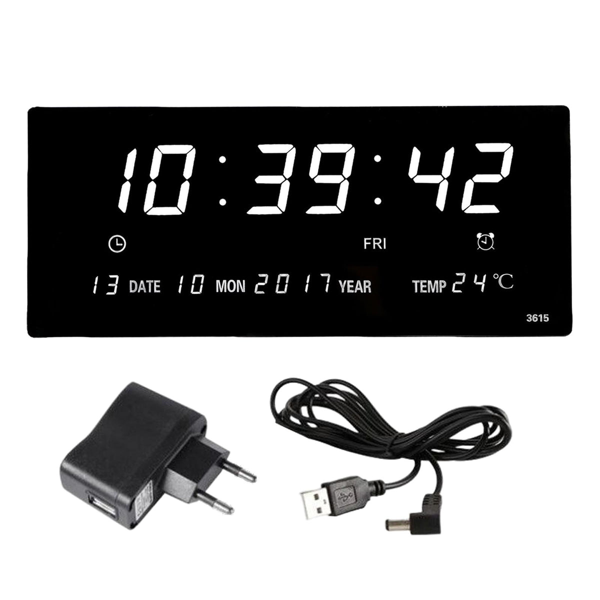 Electric Wall Clock Decor Calendar Display for Bedroom Living Room White