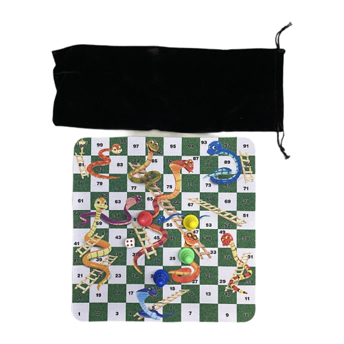 Maxbell Snake and Ladders Board Game Set Educational Travel Game with Storage Pouch