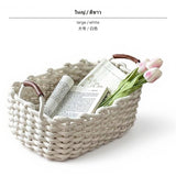 Maxbell 1 Large Handmade Woven Cotton Rope Storage Basket, Japanese Rectangular Organizer Bin with Brown Handles, Gray Decorative Box for Living Room, Bathroom & Desktop Large White