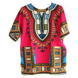 Maxbell 2xUnisex African Dashiki Shirt V Neck Short Sleeve Comfortable Summer Wear One Size  Rose Red