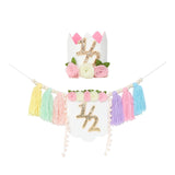 Maxbell Half Birthday Highchair Banner Backdrop Decor for Photo Prop Gift Boys Girls Multicolor With Hat