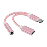 Maxbell USB C to 3.5mm Jack Headphone Charger Adapter Voice Charging Cable Converter Pink