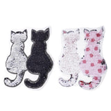 Maxbell 2Pcs Cute Cat Sequins Sewing Applique Reversible Embroidery Clothes Patches